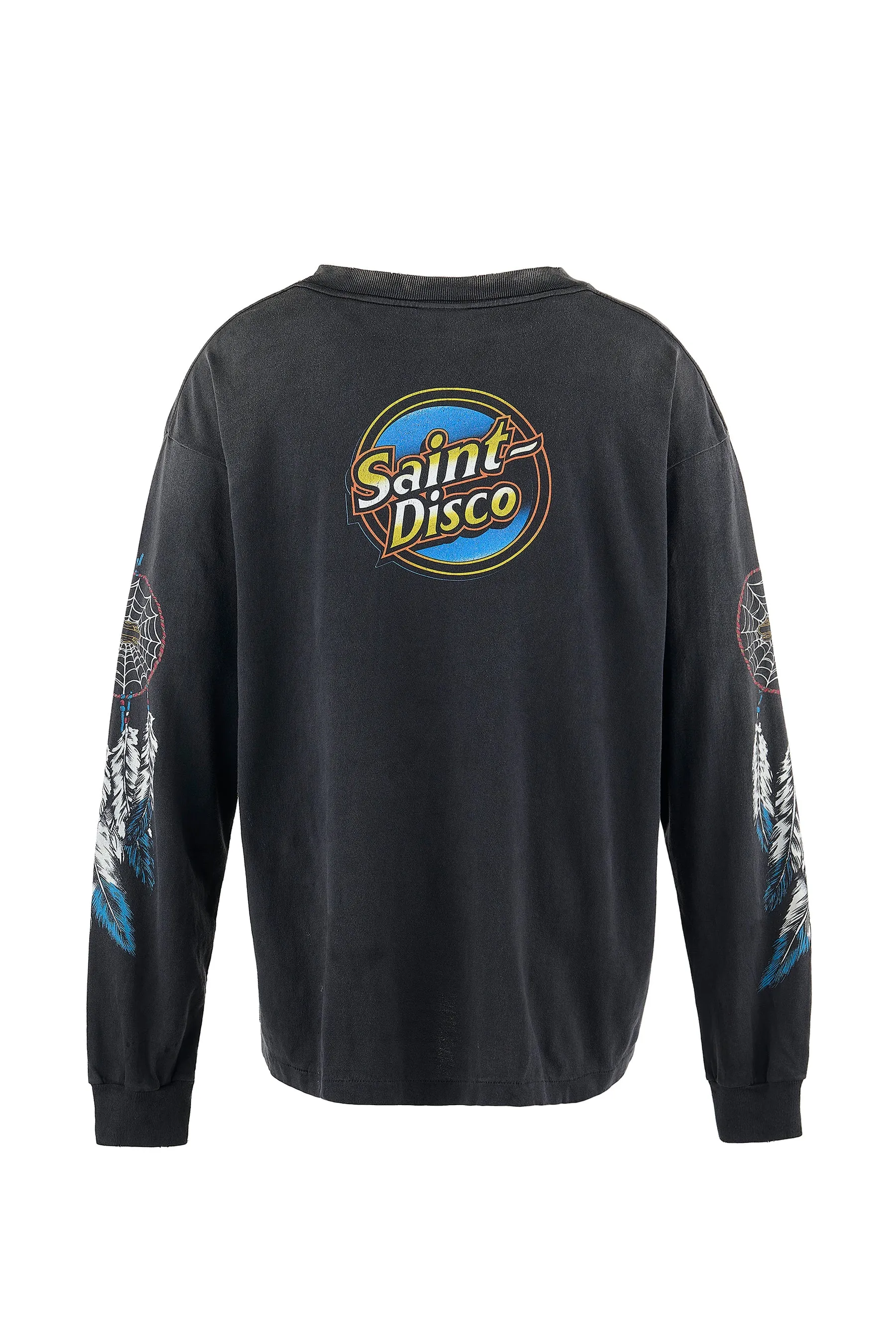 SAINT Mxxxxxx x TEFLON DISCO SAINT DISCO ML_LS TEE/BLK Eagle Feather Spider Web Distressed Long Sleeve S-XL Ready-to-wear Assute dyeing, water spray fading treatment, customized TEFLON DISCO co-branded accessories, hand-splashed ink, wormhole fraying treatment, genuine level printing process
